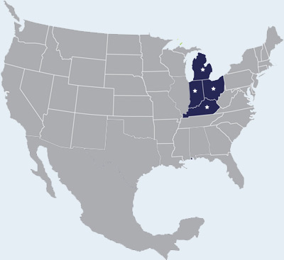 map (1) Judd Insurance services Michigan, Ohio, Indiana, and Kentucky